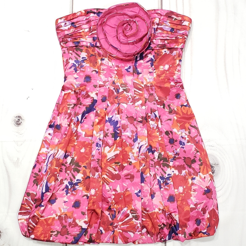 BCBGMAXAZRIA Pink Begonia Combo Strapless Dress